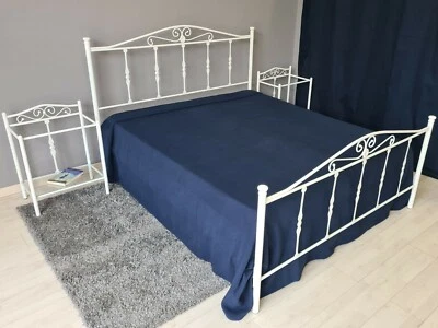 Letto in ferro battuto matrimoniale Damasco bianco opaco satinato - Immagine 1 di 3