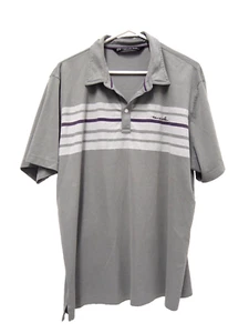 Travis Mathew Herren Poloshirt XL grau lila gestreift Strick Kurzarm Pima - Bild 1 von 5