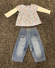 Baby Girls M&S Floral Top And Jeans Set Excellent Condition Age 6-9 Months
