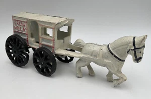 Antique White Horse Drawn Milk Wagon Cart Cast Iron Pioneer Wild West Western - Picture 1 of 4