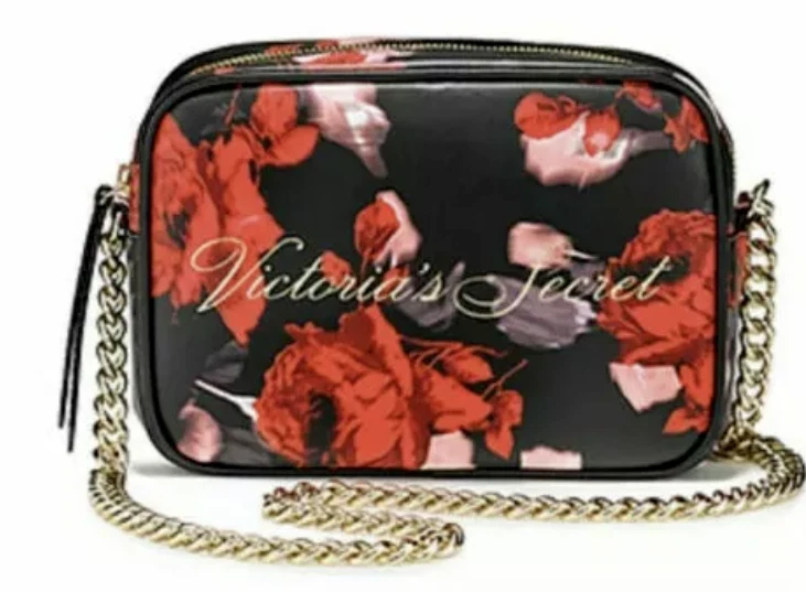 Victoria's Secret 2019 Holiday Black Red Floral Crossbody Bag Handbag Purse