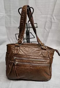 Bolso de Hombro GAL Bronceado Aspecto Avestruz Cartera Ligero 12x10x4 Bolsillos Cremalleras - Imagen 1 de 11