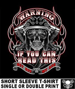 WARNING IF YOU CAN READ THIS GET OFF MY ASS BIKER MOTORCYCLE RIDER T-SHIRT WS98