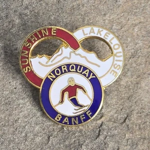 Sunshine Lake Louise Norquay Banff 3 Rings Vintage Skier Ski Lapel Pin Canada - Picture 1 of 3