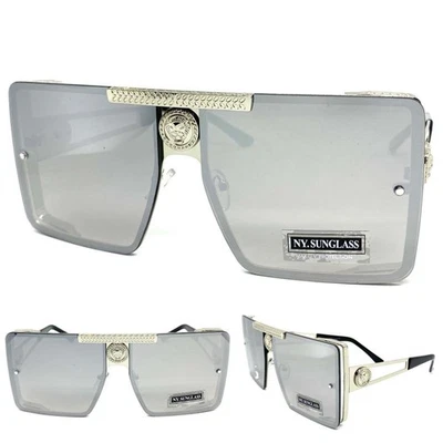 Gafas de sol clásicas retro modernas de gran tamaño con escudo de hip hop lentes grandes con marco plateado Foto 1 de 4
