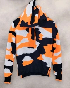 Brodie Cashmere Chloe Hoodie Camo Print Navy Orange Gray Women's Size Small - Picture 1 of 5
