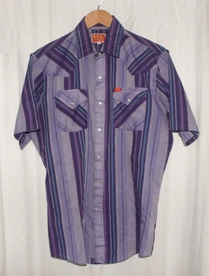 Ely Plains Mens Short Sleeve Shirt M Purple Stripe Cotton Poly Pearl Snaps EUC - Image 1 of 4
