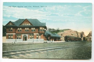 Wabash IN Big Four Railroad Train Station Depot Postcard - Picture 1 of 1