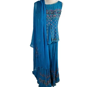 Blue, pink, and silver sequin lehenga - Picture 1 of 23