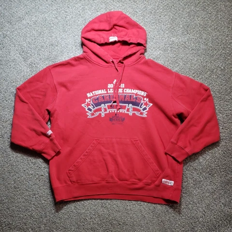 St. Louis Cardinals Sweatshirt Mens Large Red Pull Over Hoodie 2011 Champions Cover