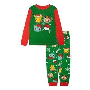 Pokemon Pikachu Christmas Pajamas Set T Shirt Sleep Pants Boy Girl 5 6 8 10 12 - Picture 1 of 3
