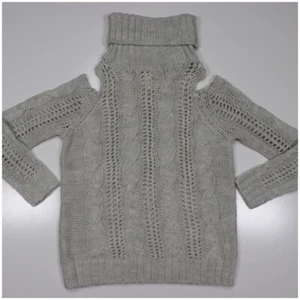 Womens Stylish Size S Jumper Long Sleeve Light Grey Open Shoulder Sweater - Picture 1 of 12