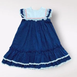 Bryan Vintage Polka Dot Lace Girls Dress Size 6X Blue White Party - Picture 1 of 10