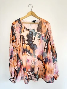 Torrid Chiffon Clip Dot Blouson Long Sleeve Blouse Top Size 1X Pink Orange EUC - Picture 1 of 14