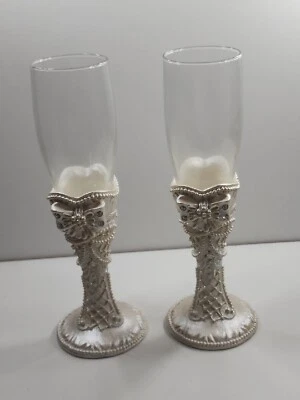 Par de vasos para tostar flauta con tallo de resina - diseño rosa boda/aniversario Wow Foto 1 de 4