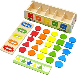 Montessori Toys Wooden Color & Shape Sorting Toy for Toddlers 1-3, Geometric Mat - Picture 1 of 12