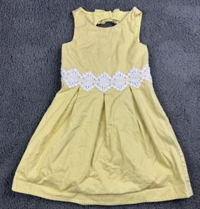 Janie And Jack Girls Dress Yellow Lined White Crochet Embroidered Pleat Bow 4 4T - Picture 1 of 11