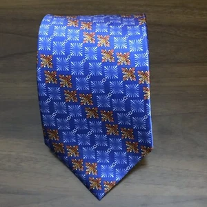 Faberge Orange Blue Geometric Silk Necktie Handmade in the USA Design No. 00250 - Picture 1 of 10