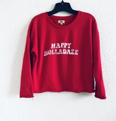 Sudadera Pullover True Craft Roja Polar “Happy Holladaze” Mujer S Navidad Foto 1 de 4