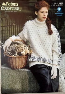 Original Patons Crofter Aran Ladies Polo Neck Sweater Knitting Pattern 3705 - Picture 1 of 1