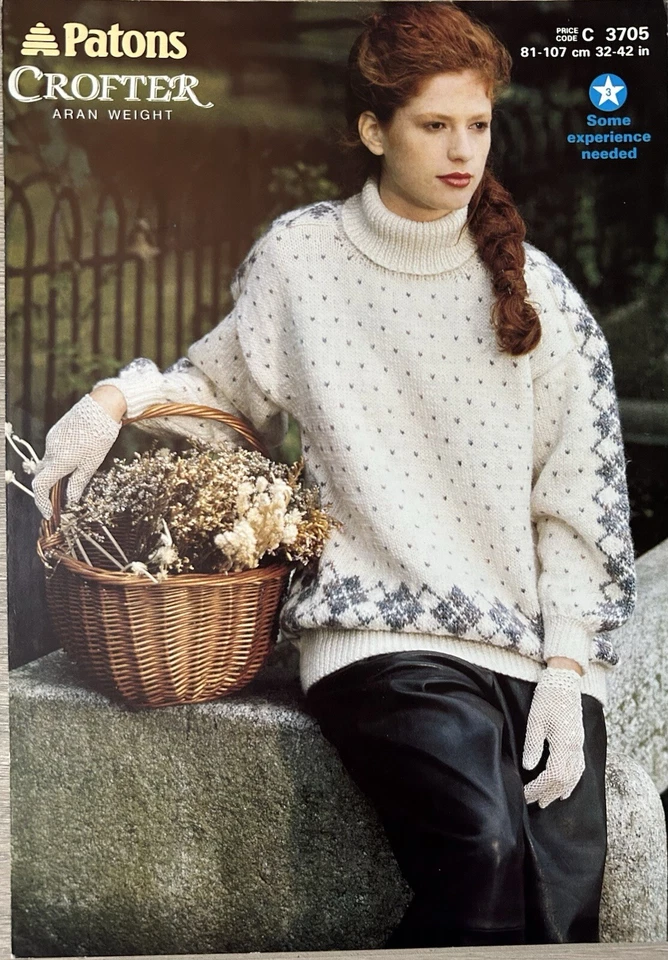 Original Patons Crofter  Aran Ladies Polo Neck Sweater Knitting Pattern 3705 - Image 1 of 1