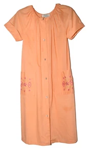 Madison Avenue Orange Pink Floral Embroidered Pockets House Dress Womens M USA - Picture 1 of 8