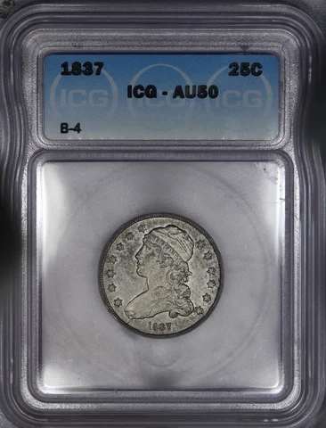 1837 Capped Bust Quarter B-4 ICG AU50 Cover