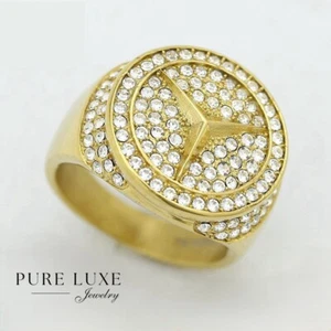 Men's Stainless Steel.Cubic Zirconia Gold plated Ring #7 8,9,10,11,12 13 Box - Picture 1 of 3
