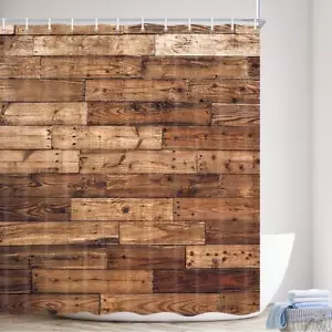 Barn Door Shower Curtain Farmhouse Brown Wooden Country Rustic Wood Fabric Primi - Picture 1 of 5