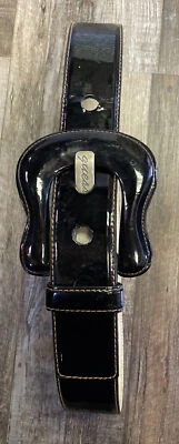 Camisa de vestir Guess negra charol brillante años 90 cinturón grueso hebilla grande 38 ajustable Foto 1 de 4