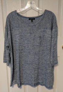 Lane Bryant Blue Striped Shirt 14/16 Casual Knit 14 16 Tunic 3/4 Sleeve Top - Picture 1 of 4