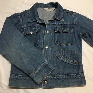 VTG 70s JC Penney Red Line Selvedge Pleated Denim Trucker Jacket Kids Boys Small - Picture 1 of 11
