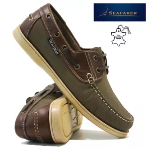 MENS LEATHER LACE UP WALKING BOAT DECK CASUAL DRIVING MOCCASIN LOAFER SHOES SIZE - Picture 1 of 25