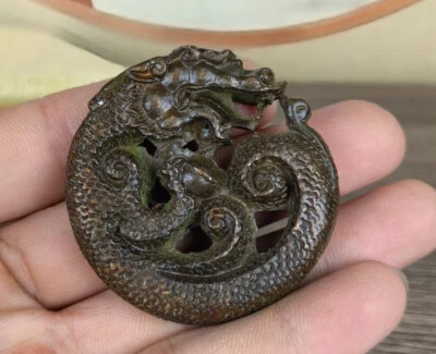 Китайская бронзовая фигурка статуя нэцкэ коллекционный дракон подвеска подарок - Изображение 1 из 4