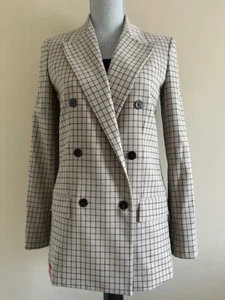 THEORY DOUBLE BREASTED PLAID LONG SLEEVE JACKET SIZE 0 IN WHEAT MULTI - Picture 1 of 5