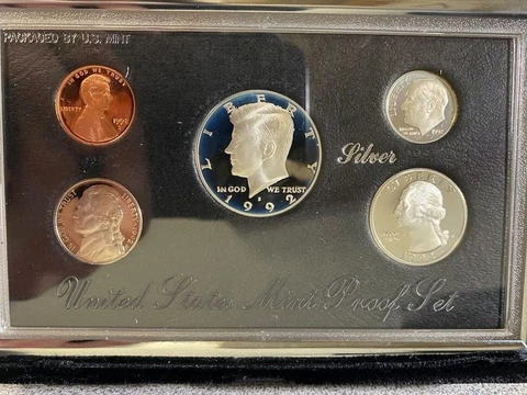 1992-S U.S. Mint 90% SILVER Proof Premier Set 5 Coins - With Box & COA Cover