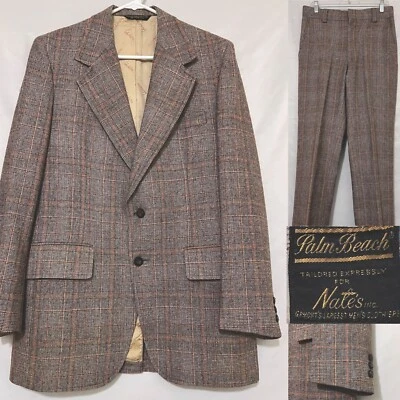 Pantalones de traje John Weitz Palm Beach para hombre 40L marrón naranja tweed cuadros lana 2 piezas Foto 1 de 4