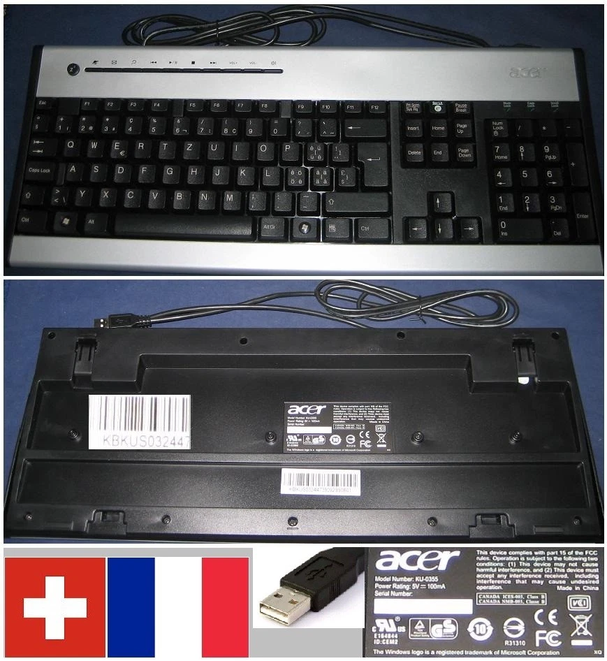 Tastiera Qwertz Swiss-Français Acer KU-0355 KU0355 KB.KUS03.244 Porta USB - Immagine 1 di 1