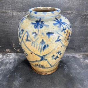 Ancien, antique pot, vase du moyen orient XVIIIe siècle, céramique bleu cobalt - Foto 1 di 10