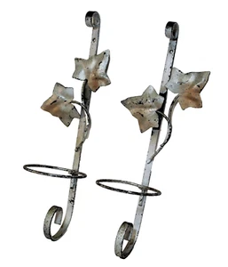 Vintage Wandbehang Topfhalter Silber Metall Blatt Set 2 - Bild 1 von 7