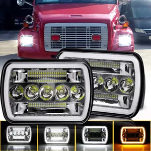Pair 7X6" 5X7 LED Headlights For Freightliner FL50 FL60 FL70 FL80 MT35 MT45 MT55 - Bild 1 von 10