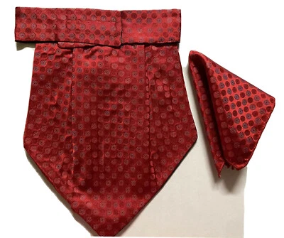 NEW RED white Men Silk Cravat+POCKET SQUARE Scarves Ascot Tie PARTY-PRE STITCHED - Image 1 of 4