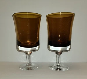 2 MCM Denby Krosno Glasses Poland Amber Color Wine Water Goblets - Picture 1 of 4