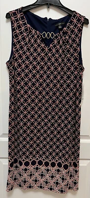 NWT R&K size 16 navy red geometric pattern sleeveless dress womens - Image 1 of 4