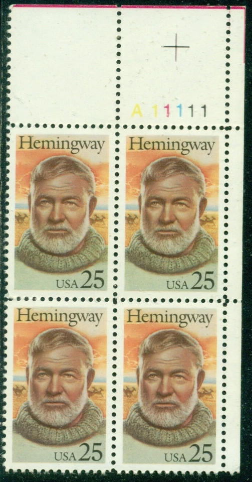 SCOTT # 2418 PLATE BLOCK, ERNEST HEMINGWAY, MINT, OG, NH, GREAT PRICE! - Image 1 of 1
