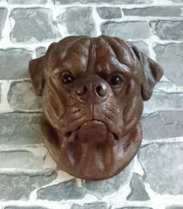 BRONZED STONE ROTTWEILER DOGS DOG HEAD WALL SCULPTURE GARDEN ORNAMENT - Picture 1 of 6