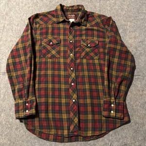 Wrangler Pearl Snap Flannel Shirt Mens Large Plaid Western Pockets Outdoors - Picture 1 of 7