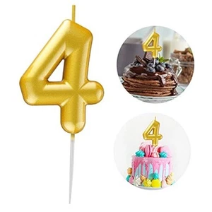 Number Candle Happy Birthday 3D Number Candles for Birthday Cake Party 4 Gold - Picture 1 of 7