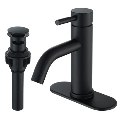 Matte Black Bathroom Sink Faucet Single Handle Vanity Faucet with Pop-up Drain - Image 1 of 4