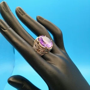TACORI Statement Ring Purple Amethyst, 42 Diamonds 18k Gold & 925 Size 6 Signed - Picture 1 of 11